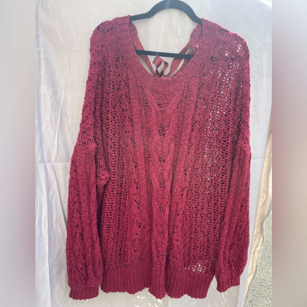 LC Lauren Conrad Red Cable Knit Crew Neck Sweater
